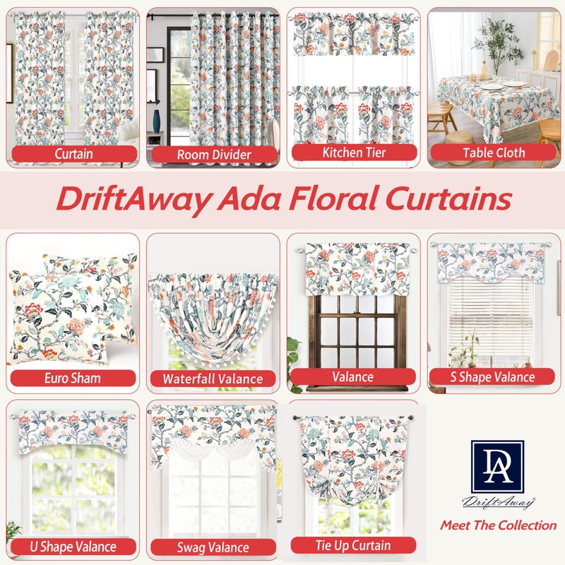 DriftAway Ada Floral Botanical Print Flower Leaf Lined Thermal Insulated Room Darkening Blackout Tie Up Window Curtains 2 Layers Each 45 Inch by 63 Inch Ivory Orange Teal - Image 5
